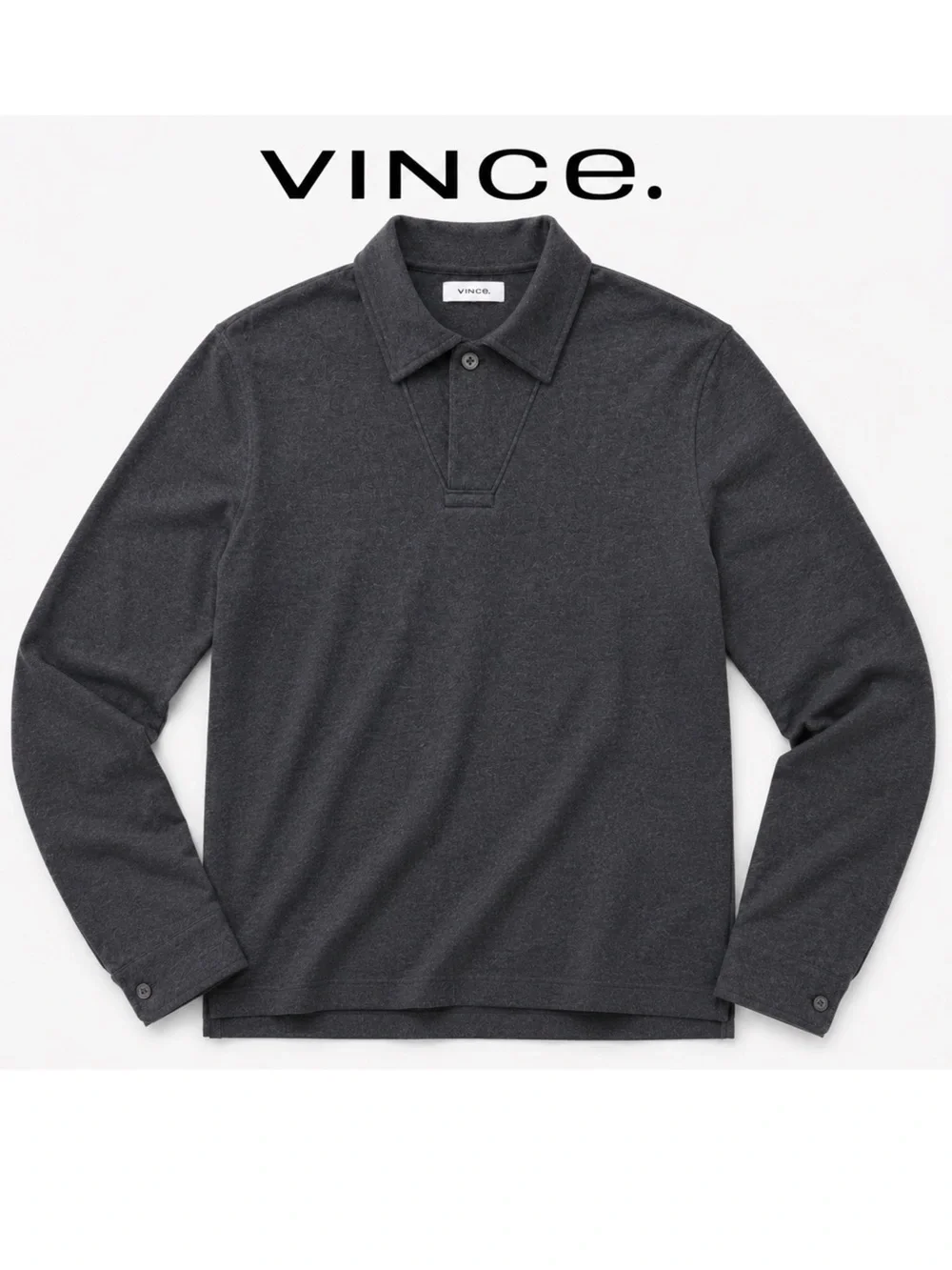 Vince Men’s Double-Face Long Sleeve Polo Gray Collar quarter zip Sweater cotton